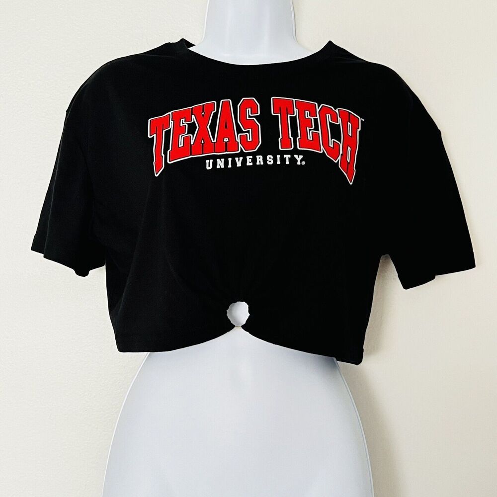 Texas Tech University Red Raiders Black Cropped Short Sleeve T-shirt Medium - Picture 2 of 9